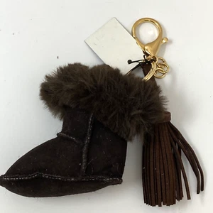 G Gennaro Handtasche Anhänger Taschenclip Schlüsselanhänger braun Wildlederimitat Stiefel Quaste goldfarben - Bild 1 von 4