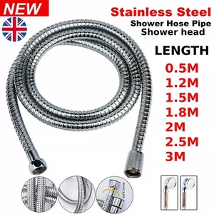SHOWER HOSE 1.2/1.5/2/2.5M STAINLESS STEEL FLEXIBLE CHROME SHOWER BATHROOM PIPE - Picture 1 of 6