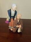 Vintage Rare Japanese Hakata Urasaki Clay Doll Washable Old Couple 10” Figurine