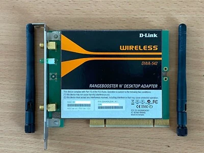 D-Link RANGEBOOSTER N DESKTOP WIFI PCI ADAPTER DWA-542 300Mbps with two Antennas - Image 1 of 4