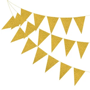 2Pcs 16.5 ft Pennant Banner Flags Garland Paper Triangle Bunting Gold - Picture 1 of 7