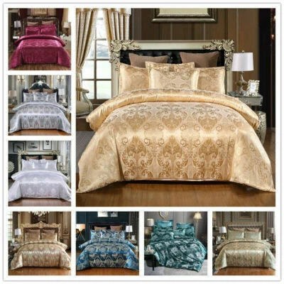 Jacquard Bedding Sets Silk Duvet Quilt Cover Pillowslip Double & King Size 3 Pcs - Image 1 of 4