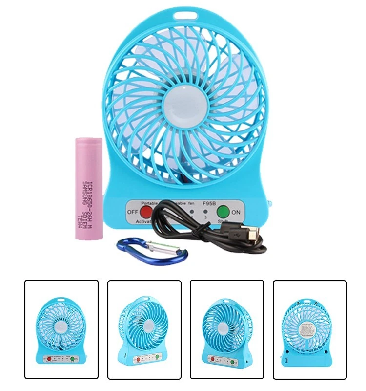 NEW Blue Rechargeable Mini Portable USB High 8 Hr 3 Speed Cooling Fan W8 - Image 1 of 2