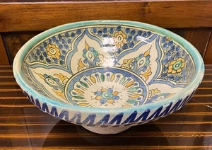 Vintage Signed Moroccan Hand Painted Footed Ceramic Decorative Bowl 9" - Picture 1 of 24