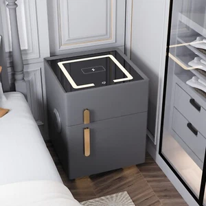 Multifunctional Smart Nightstand w/Safe Lock Box 3-Color Light Wireless Charging - Picture 1 of 21