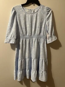 Wonder Nation Girls XL (14-16) Floral Dress Cinched Waist 3/4 Sleeve Blue/white - Picture 1 of 7