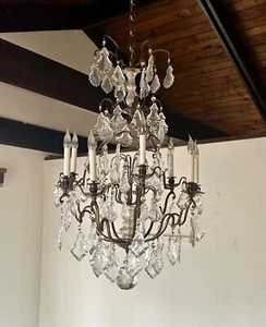 Antique French Vintage 9-light Medium Chandeliers ceiling light Brass Crystals - Picture 1 of 5