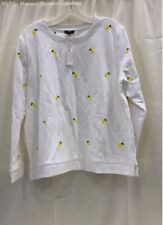 Talbots Women White/Yellow Embroidered Lemon Lightweight Sweatshirt - Size P-XL