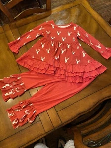girls clothes 6-7T Deer Christmas Boutique Outfit - Picture 1 of 4