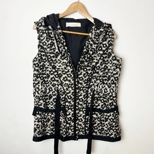 T TAHARI Animal Print Cheetah Medium Weste mit Kapuze Medium weiß schwarz 270 - Bild 1 von 7
