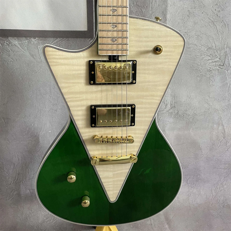 Left Handed Green Electric Guitar H-H Pickups Free Shipping Gold - Image 1 of 4