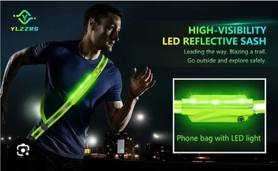 Reflective Running Gear High Visibility Belt Sash LED Lights with Pouch USB Port - Image 1 of 4