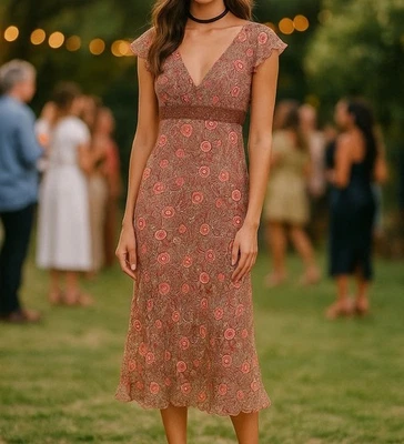 Vtg Y2K Surplice Babydoll Floral Midi Dress Whimsical Fairy Size 4 Women's - Image 1 of 4