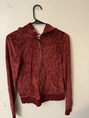 Sudadera con capucha Hollister Velour suave para mujer grande granate cremallera completa manga larga Foto 1 de 4