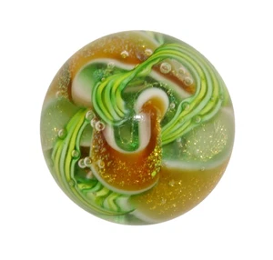 Glass Eye Studio GES 2013 Art Glass Gold Green Yellow Swirl Design Paperweight - Picture 1 of 13