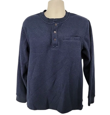 L.L.Bean Fleece Lined Thermal Henley Sweater Mens M Blue Waffle Long Sleeve KIW - Image 1 of 4