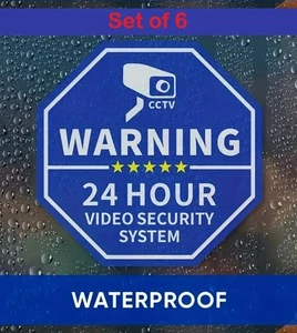 6 selbstklebende wetterfeste Fensteraufkleber blau Vinyl 12 cm CCTV Warnung - Bild 1 von 7