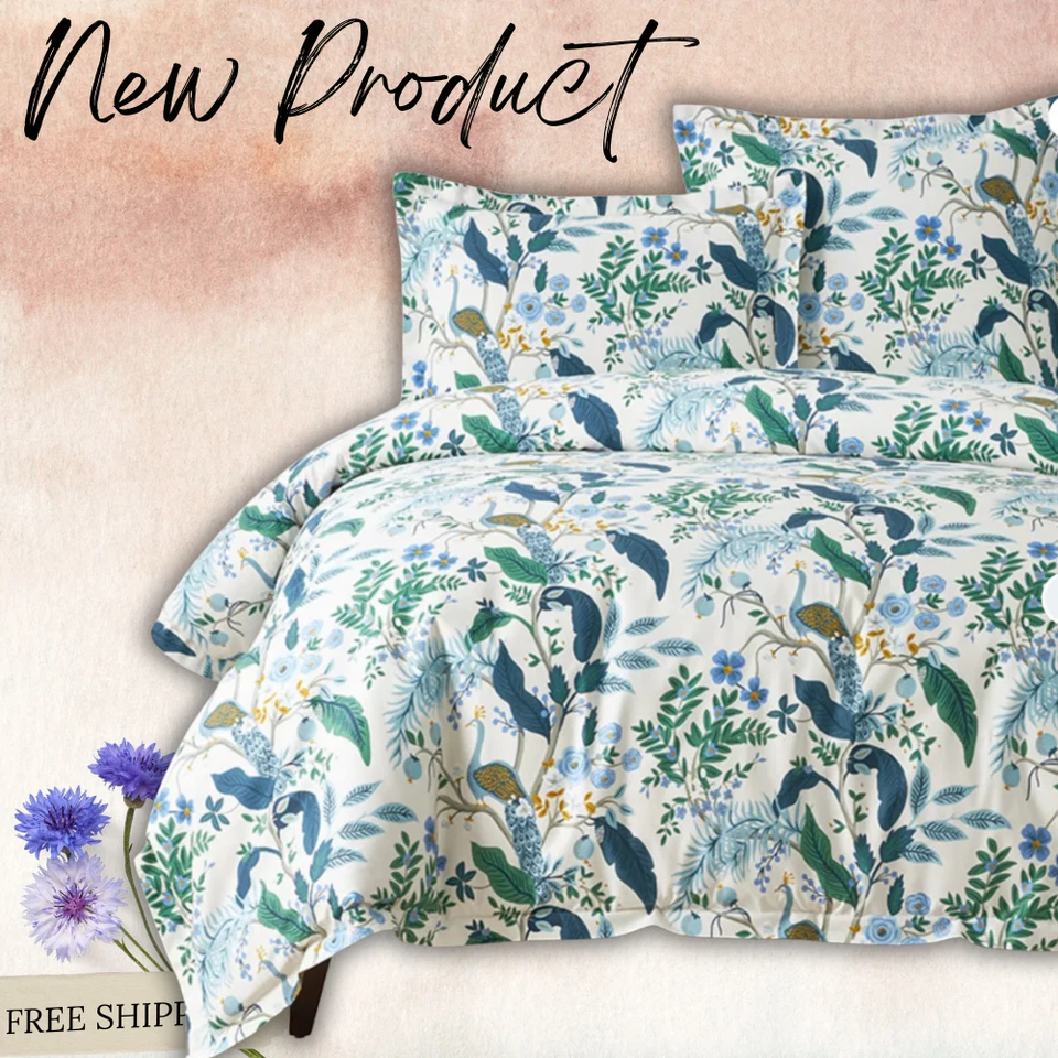 NUEVA Funda nórdica Company Store Rifle Paper Co. Peacock clásica de satén suave; Completa Foto 1 de 3