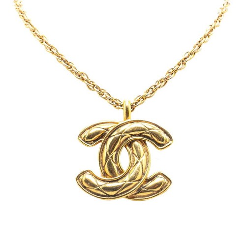 Collana CHANEL Vintage Coco Mark Matelasse 1983 Lunga Placcata Oro Donna Usata