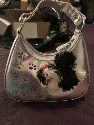 Silver Hand Designed Purse With Beautiful Dog And Paw Prints - Image 1 of 2