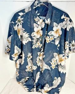 MCEDAR Mens Short Sleeve Hawaiian Shirt Size XL Button Up Polyester Navy Blue - Picture 1 of 4