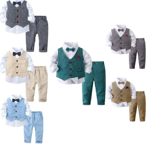 Bebé Niños Traje Formal Caballero Conjunto Moño Corbata Camisa + Chaleco Esmoquin Juego de Pantalones - Imagen 1 de 92
