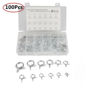 Boxed Stainless Steel Double Wire Hose Pipe Spring Clips Air Fuel Tube Clamps - Picture 1 of 10