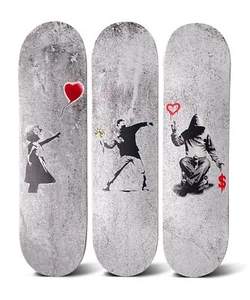 Skateboard Leinwand Wandbild - Banksy 3 Stück Set auf 7 Ply Skateboard Decks - R... - Bild 1 von 8