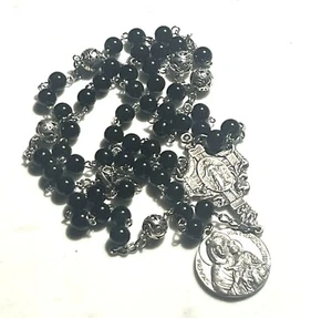 SIETE DOLORES NEGRO Medallas Vintage Crucifijo ROSARIO CORONILLA Hecho a Mano - Imagen 1 de 9
