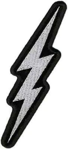 LIGHTNING BOLT SILVER METALLIC PATCH || 2PC iron on or Sew on 5"x2" - Picture 1 of 1