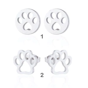 Dog Paw Print Silhouette Stud Earrings 2 styles--Stainless Steel - Picture 1 of 5
