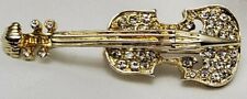 *wOw* Vintage Gold Violin or Cello Brooch  Pin With Crystals  + GIFT BOX