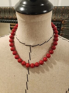 Red Howlite Stone Beaded Knotted Necklace 925 LUC CN Adjustable 18-20" - Picture 1 of 5