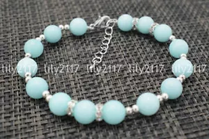 8mm Natural Blue Amazonite Jade Round Gemstone Beads Bracelet 7.5'' - Picture 1 of 3