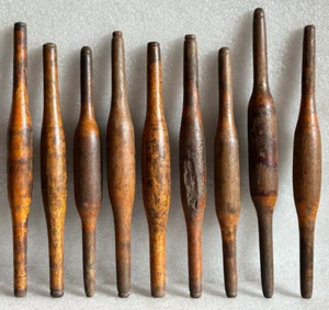 LOT OF 9 OLD VINTAGE OLD HANDMADE CHAPATI / BREAD ROLLING WOODEN PIN / BELAN - Picture 1 of 13