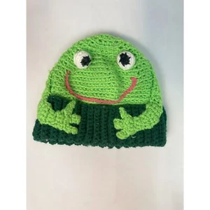 Unisex Kids Green Knit Frog Beanie - Picture 1 of 2