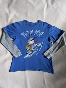 Gap Kids Boys Long Sleeve T Shirt Sz 12 Blue Graphic Logo Print Basic Tee XL - Picture 1 of 5