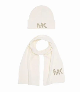Neu mit Etikett neu Michael Kors Set Schal & Mütze mit Kuppel und Nieten cremefarben Strick - Bild 1 von 5