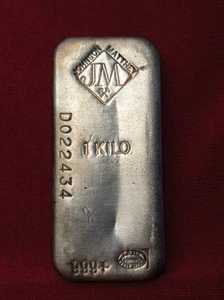 Johnson Matthey 1 Kilo 999 Vintage Silver Bar,Serialized' Nice Toner - Picture 1 of 2