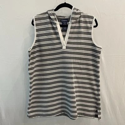 Sudadera con capucha túnica a rayas gris y blanca grande sin mangas CATALINA para mujer Foto 1 de 3