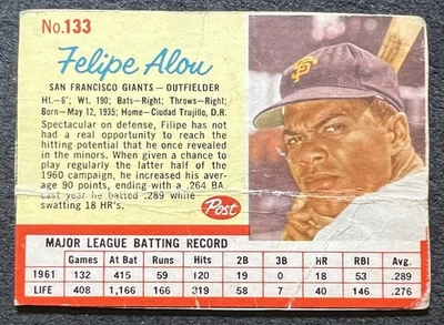 1962 POST CEREAL FELIPE ALOU (SAN FRACISCO GIANTS) #133 VINCADO - Imagem 1 de 2