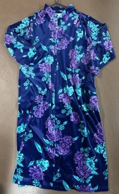 De Colección Mujer Dentro Bata Larga Terciopelo Floral Cremallera Casa Abrigo Caftán Bolsillos Talla 2X Foto 1 de 4