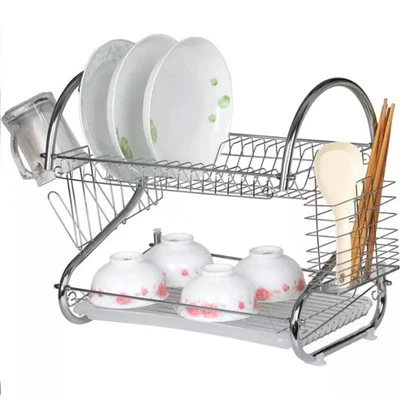 Scolapiatti colapiatti in metallo da appoggio 2 piani con vassoio raccogligocce - Immagine 1 di 4