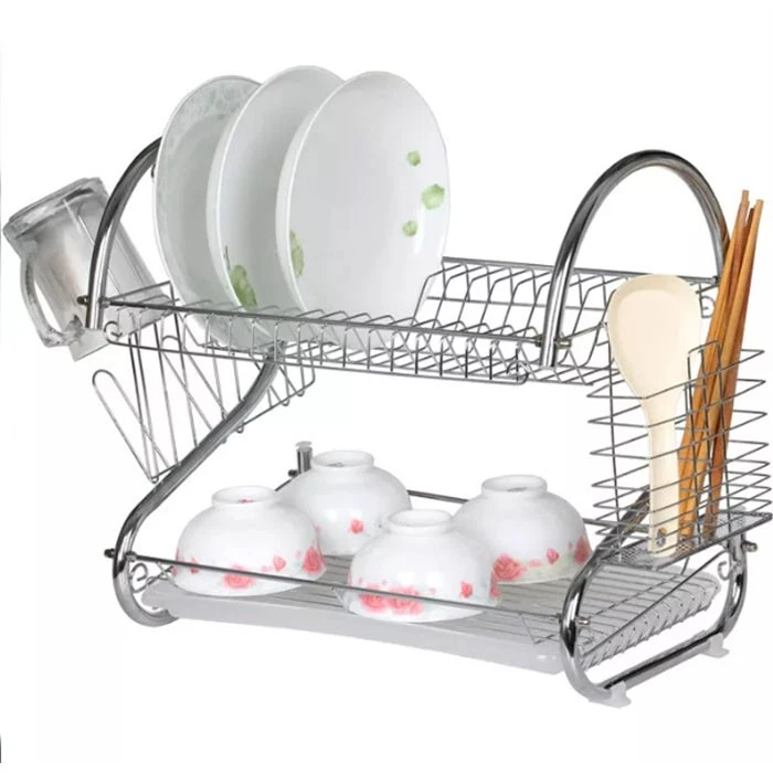 Scolapiatti colapiatti in metallo da appoggio 2 piani con vassoio raccogligocce - Immagine 1 di 4