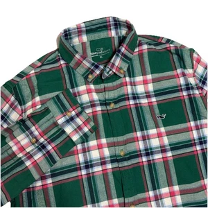 Vineyard Vines Flannel Shirt Boy XL Green Pink Plaid Button Up LongSleeve Preppy - Picture 1 of 8