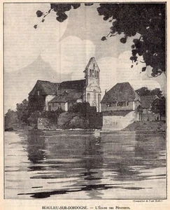 19 BEAULIEU SUR DORDOGNE EGLISE DES PENITENTS CHURCH IMAGE 1928 PRINT - Bild 1 von 1