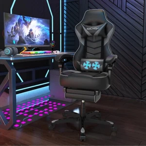 Gaming Stuhl Massage Bürostuhl Chefsessel Racing Drehstuhl Fußstütze 150Kg Grau - Bild 1 von 10