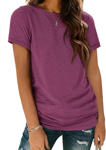 Womens Short Sleeve round Neck Shirts Summer Top Fashion Basic Tee - Picture 1 of 12