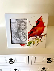 DEMDACO NWT Cardinal Bird Watercolor 4X6 Wall Tabletop Photo Frame Dean Crouser - Picture 1 of 9
