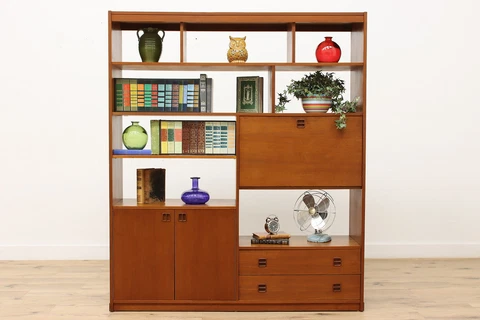 Midcentury Modern Vintage Teak Wall Unit Bar or Desk Cabinet #36907 Cover